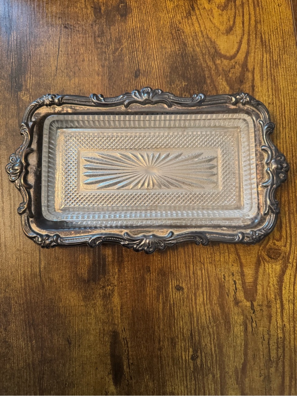 Davco Silver Plated Relish Tray Crystal Glass Insert Original Box DVC 1019
